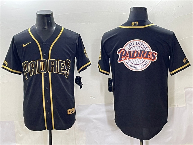 San Diego Padres Team Big Logo Black/Gold Stitched Baseball Jersey