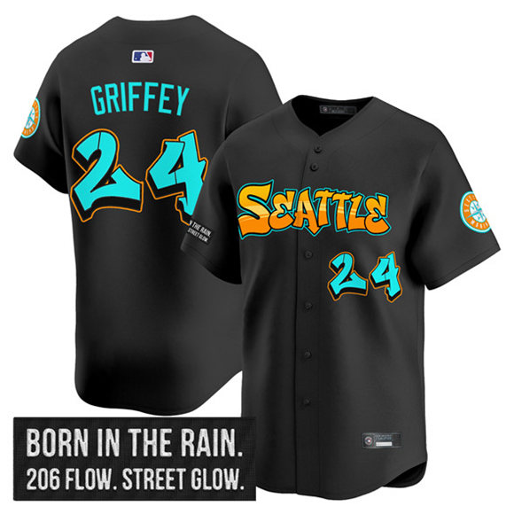 Seattle Mariners #24 Ken Griffey Jr. Black 2025 'Graffiti Emerald Drop Edition' Vapor Premier Limited Stitched Jersey