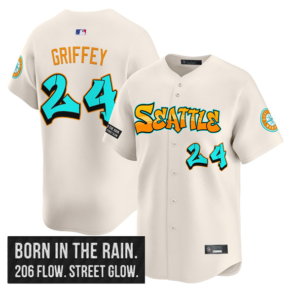Seattle Mariners #24 Ken Griffey Jr. Cream 2025 'Graffiti Emerald Drop Edition' Vapor Premier Limited Stitched Jersey