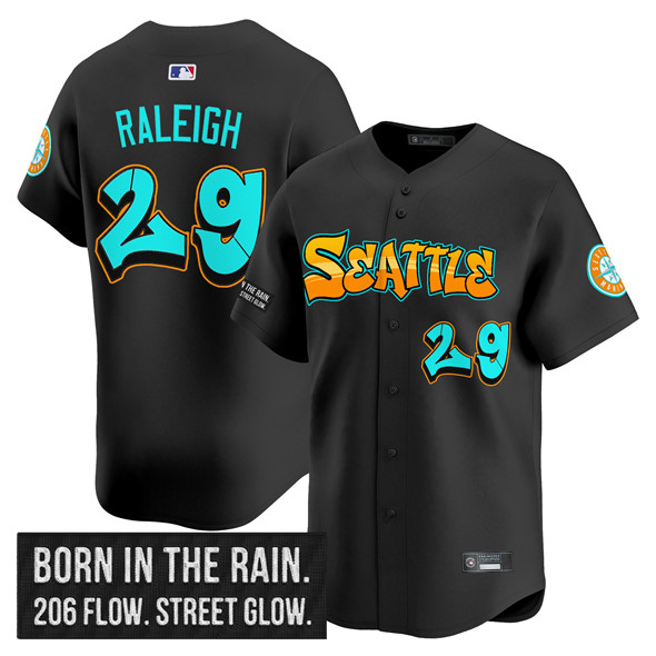 Seattle Mariners #29 Cal Raleigh Black 2025 'Graffiti Emerald Drop Edition' Vapor Premier Limited Stitched Jersey