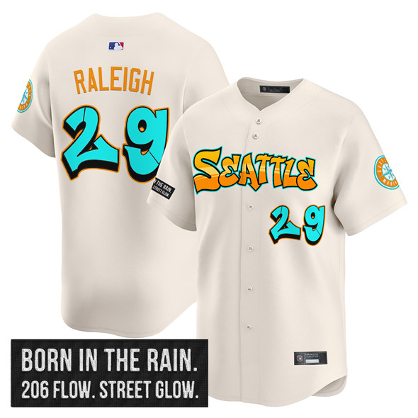 Seattle Mariners #29 Cal Raleigh Cream 2025 'Graffiti Emerald Drop Edition' Vapor Premier Limited Stitched Jersey
