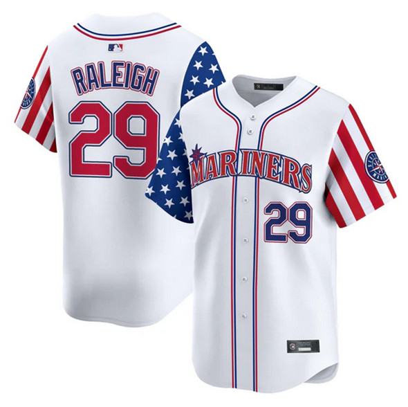 Seattle Mariners #29 Cal Raleigh White 2025 Independence Day Limited Stitched Jersey