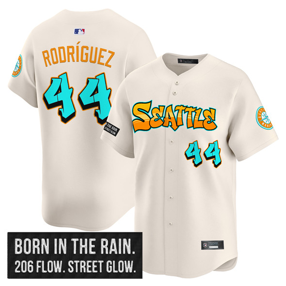 Seattle Mariners #44 Julio Rodriguez Cream 2025 'Graffiti Emerald Drop Edition' Vapor Premier Limited Stitched Jersey