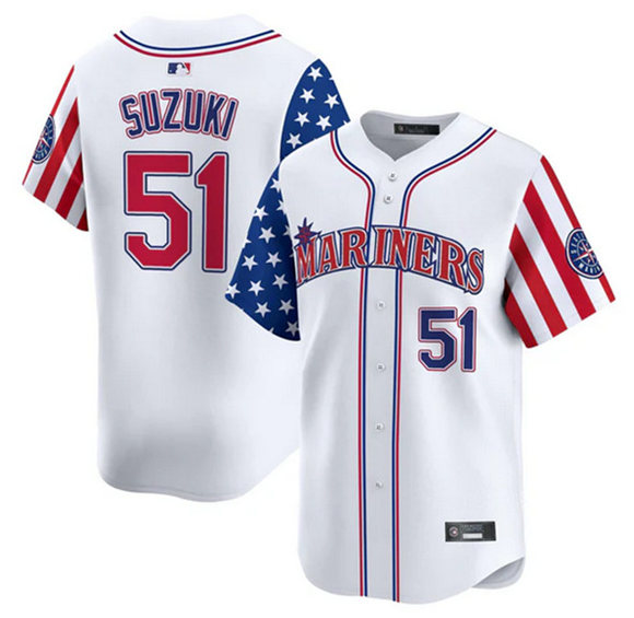 Seattle Mariners #51 Ichiro Suzuki White 2025 Independence Day Limited Stitched Jersey