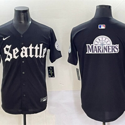 Seattle Mariners Team Big Logo Black 'Deep Sea Gothic Edition' Vapor Premier Limited Stitched Baseball Jersey