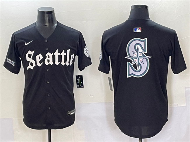 Seattle Mariners Team Big Logo Black 'Deep Sea Gothic Edition' Vapor Premier Limited Stitched Baseball Jersey