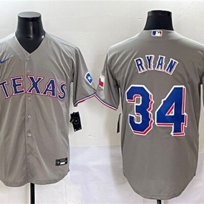 Texas Rangers #34 Nolan Ryan Gray With Patch Cool Base Stitched Baseball Jersey