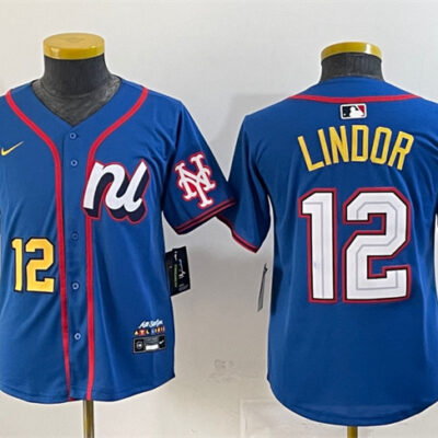 Youth National League #12 Francisco Lindor Blue 2025 All-Star Edition Limited Stitched Baseball Jersey