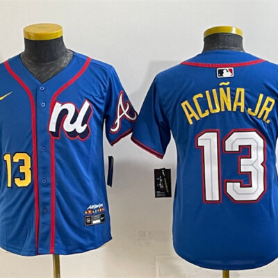 Youth National League #13 Ronald Acuña Jr. Blue 2025 All-Star Edition Limited Stitched Baseball Jersey