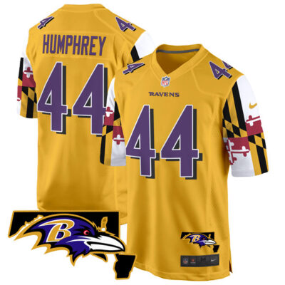 Baltimore Ravens #44 Marlon Humphrey Gold 2025 Maryland Flag Vapor Limited Football Game Jersey