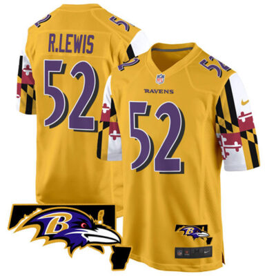 Baltimore Ravens #52 Ray Lewis Gold 2025 Maryland Flag Vapor Limited Football Game Jersey