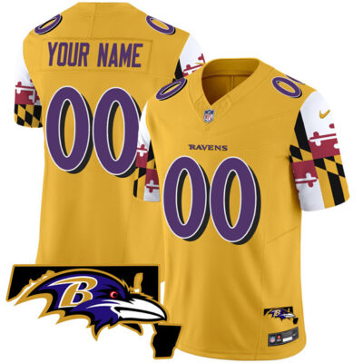 Baltimore Ravens Active Player Custom Gold 2025 F.U.S.E. Maryland Flag V2 Vapor Limited Football Jersey