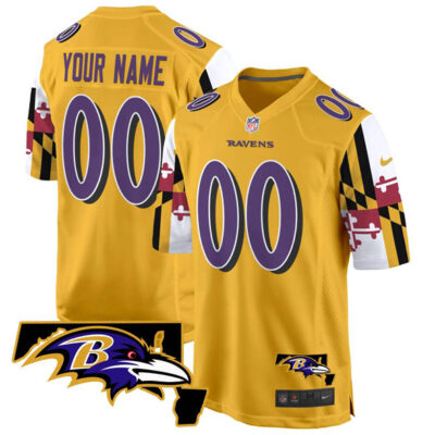 Baltimore Ravens Active Player Custom Gold Maryland Flag Vapor Limited Football Game Jersey