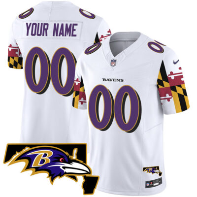 Baltimore Ravens Active Player Custom White 2025 F.U.S.E. Maryland Flag V2 Vapor Limited Football Jersey