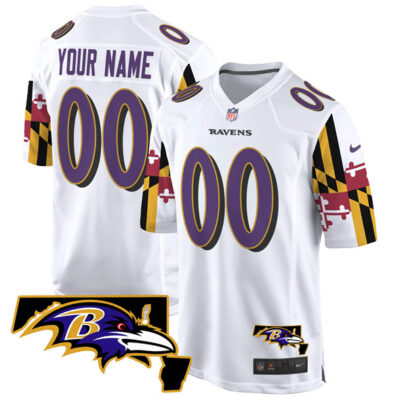 Baltimore Ravens Active Player Custom White Maryland Flag Vapor Limited Football Game Jersey