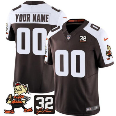 Cleveland Browns Active Player Custom Brown Alternate F.U.S.E. #32 Jim Brown Memorial Patch Vapor Limited Football Stitched Jersey