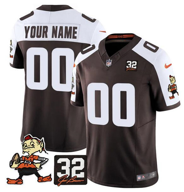 Cleveland Browns Active Player Custom Brown Alternate F.U.S.E. #32 Jim Brown Memorial Patch Vapor Limited Football Stitched Jersey