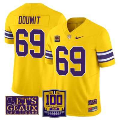 DOUMIT #69 LSU Tigers 2023 Football Let's Geaux Patch Jersey - Men Yellow