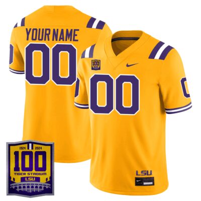 LSU Tigers 100 Years of Tiger Stadium Patch Vapor Limited Custom Jersey - Gold