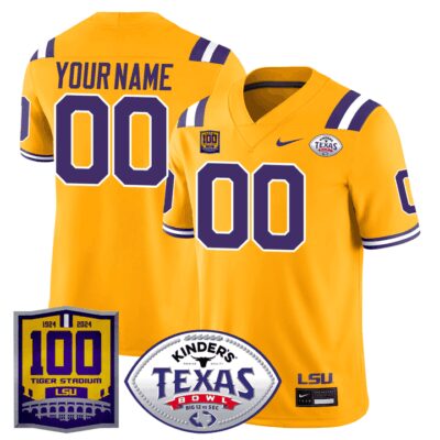 LSU Tigers 100 Years of Tiger Stadium & Texas Bowl Patch Vapor Limited Custom Jersey - Gold