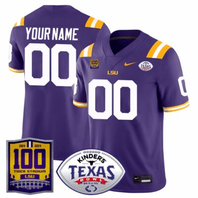 LSU Tigers 100 Years of Tiger Stadium & Texas Bowl Patch Vapor Limited Custom Jersey - Purple
