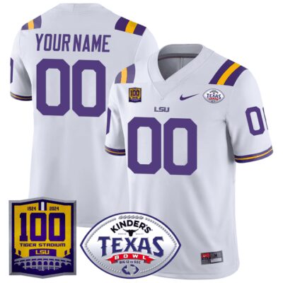 LSU Tigers 100 Years of Tiger Stadium & Texas Bowl Patch Vapor Limited Custom Jersey - White