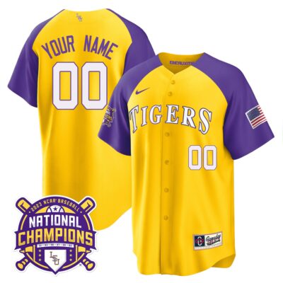 LSU Tigers 2023 National Champions Alternate & Color Sleeves Custom Jersey - Gold Alternate