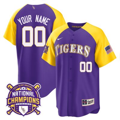 LSU Tigers 2023 National Champions Alternate & Color Sleeves Custom Jersey - Purple Alternate