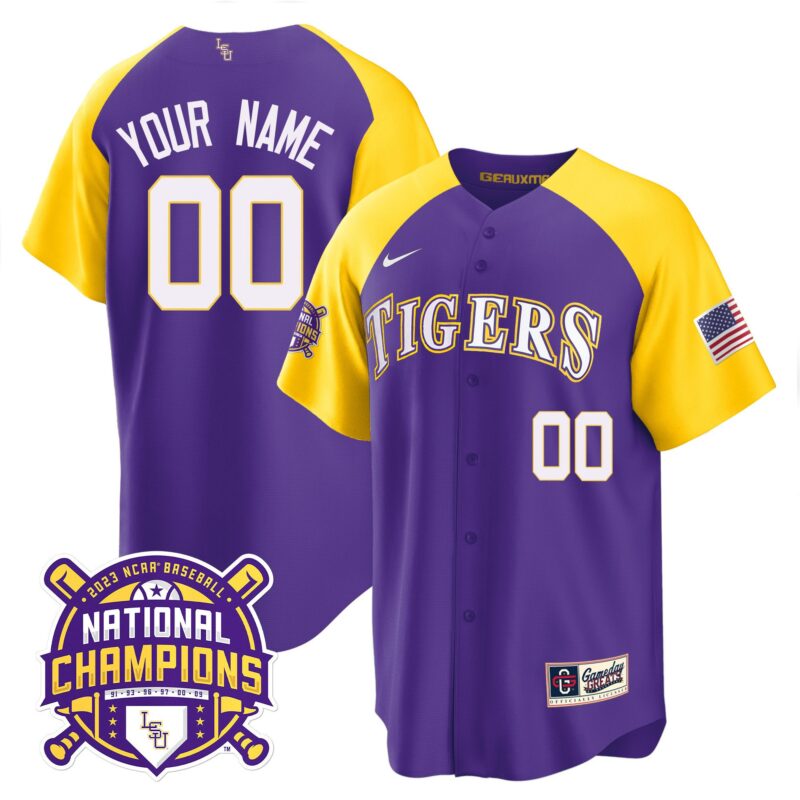 LSU Tigers 2023 National Champions Alternate & Color Sleeves Custom Jersey - Purple Alternate
