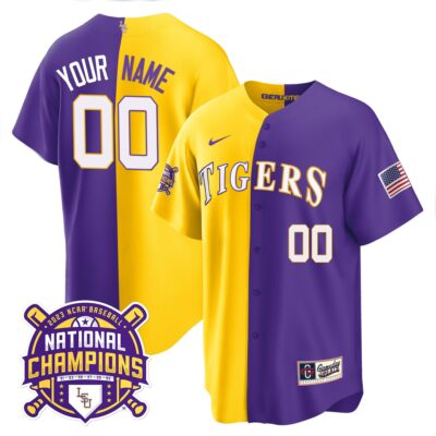 LSU Tigers 2023 National Champions Alternate & Color Sleeves Custom Jersey - Purple Gold