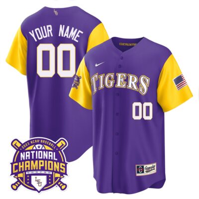 LSU Tigers 2023 National Champions Alternate & Color Sleeves Custom Jersey - Purple Sleeves