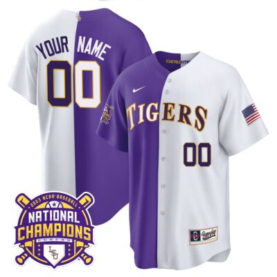LSU Tigers 2023 National Champions Alternate & Color Sleeves Custom Jersey - Purple White