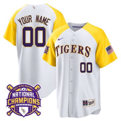 LSU Tigers 2023 National Champions Alternate & Color Sleeves Custom Jersey - White Alternate