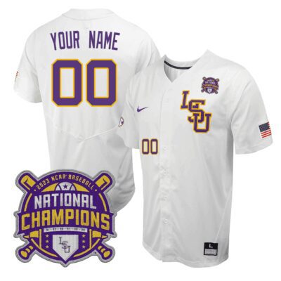 LSU Tigers 2023 National Champions Custom Jersey - White