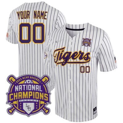 LSU Tigers 2023 National Champions Custom Jersey - White Stripe