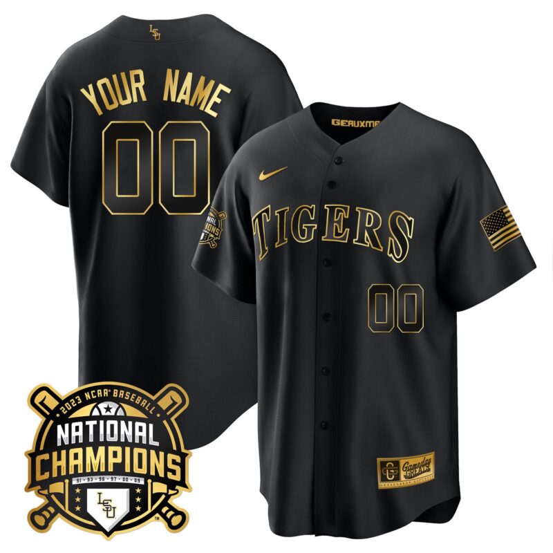 LSU Tigers 2023 National Champions Gold Cool Custom Jersey - Black Gold