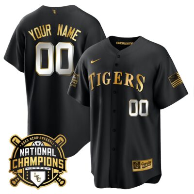 LSU Tigers 2023 National Champions Gold Cool Custom Jersey - Black Limited