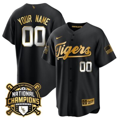 LSU Tigers 2023 National Champions Gold Cool Custom Jersey - Black Limited