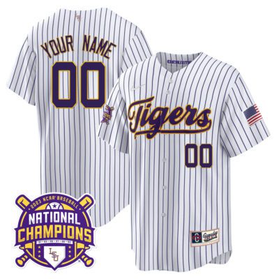 LSU Tigers 2023 National Champions Gold Cool Custom Jersey - Pinstripe