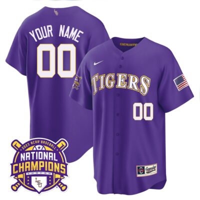 LSU Tigers 2023 National Champions Gold Cool Custom Jersey - Purple