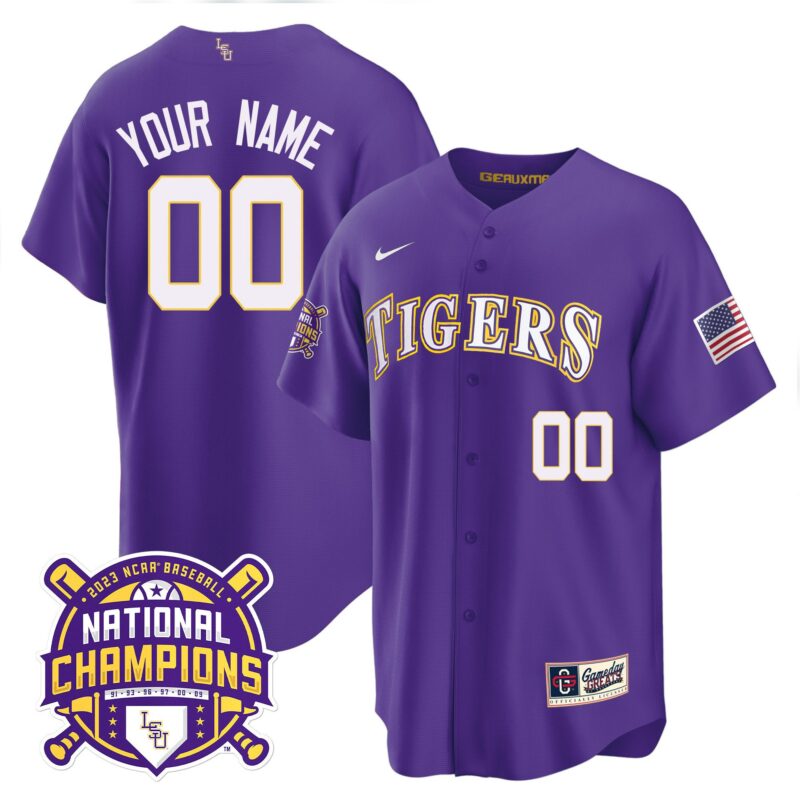 LSU Tigers 2023 National Champions Gold Cool Custom Jersey - Purple
