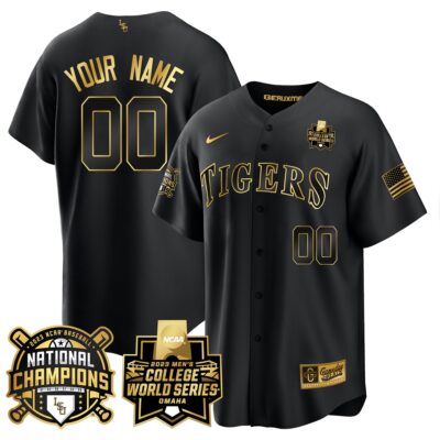 LSU Tigers 2023 National Champions Gold Cool Custom Jersey V3 - Black Gold