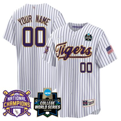 LSU Tigers 2023 National Champions Gold Cool Custom Jersey V3 - Pinstripe
