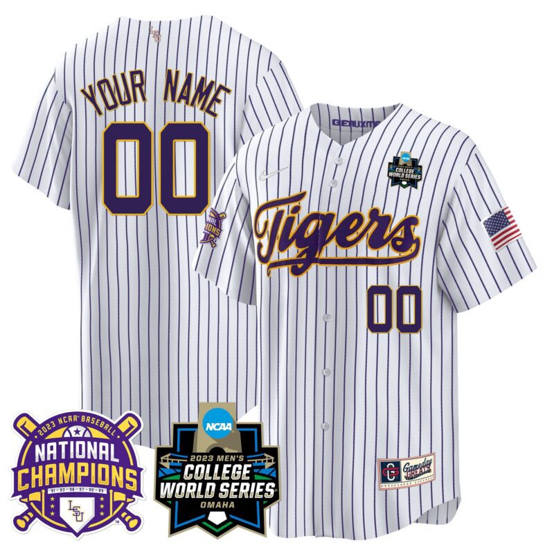LSU Tigers 2023 National Champions Gold Cool Custom Jersey V3 - Pinstripe