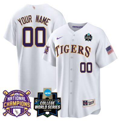 LSU Tigers 2023 National Champions Gold Cool Custom Jersey V3 - White