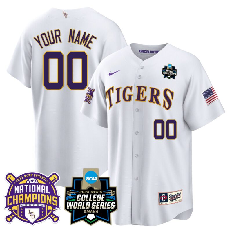 LSU Tigers 2023 National Champions Gold Cool Custom Jersey V3 - White