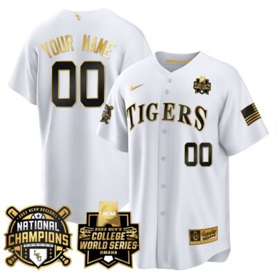 LSU Tigers 2023 National Champions Gold Cool Custom Jersey V3 - White Gold