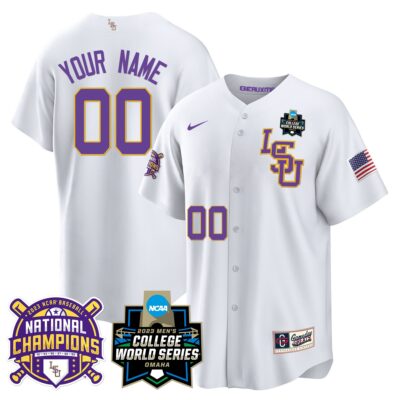 LSU Tigers 2023 National Champions Gold Cool Custom Jersey V3 - White LSU