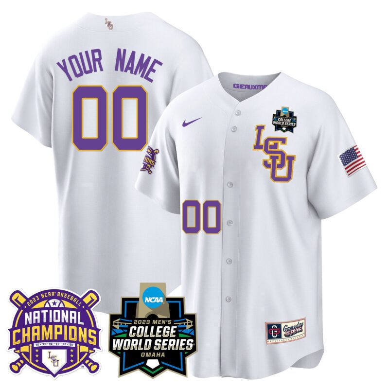 LSU Tigers 2023 National Champions Gold Cool Custom Jersey V3 - White LSU