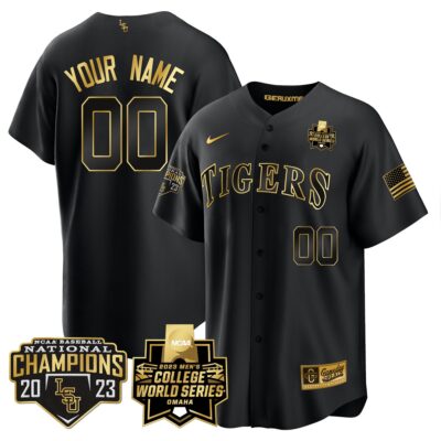 LSU Tigers 2023 National Champions Gold Cool Custom Jersey V4 - Black Gold